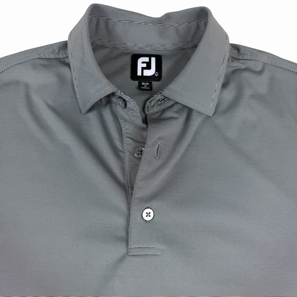 Footjoy Mens Golf Polo Size Large Black Gray Micro Striped Short Sleeve Shirt